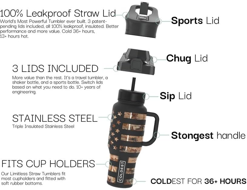 Coldest Tumbler with Handle and Straw - 100% Spill Proof Tumbler with Straw (3 Lids) - Stainless Steel Insulated Leakproof Tumblers for Women & Men - 36 oz (Almond Blossom)