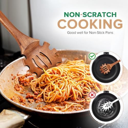 Wooden Soup Ladle Spoon & Spaghetti Pasta Spoons Utensil Set of 2