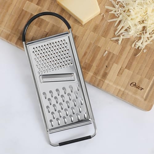 Oster Helmsdale Flat Cheese Grater With Anti-Slip Handle, Stainless Steel Zester/Multi-Functional Tool for Kitchen Preperation, Black