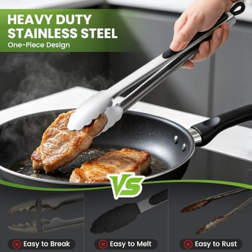 Grill Tongs, 12 & 17 Inch Long Stainless Steel BBQ Tongs (12"+17")