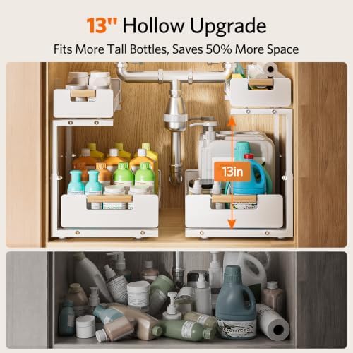 Delamu Under Sink Organizer Kitchen, 2-Tier Pull-Out Cabinet Shelf, 2-Pack