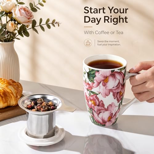 AmorArc Tea Cup With Infuser and Lid, 18oz Loose Leaf Tea Mug With Steeper