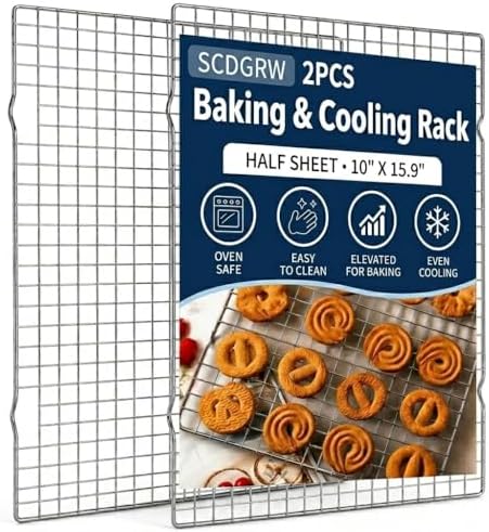 Cooling Rack Set of 2, 10" x 16" No Warp Heavy Duty Stainless Steel Baking Rack - Fits Jelly Roll Cookie Sheet Pan, Oven Safe 575°F, for Baking, Roasting & Dehydrating, Dishwasher Safe