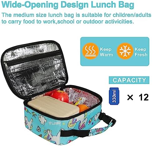 esouler Lunch Box Kids Insulated Lunch Bag for Boys & Girls Durable Children Lunchbox for School with Water Bottle Holder-Blue Unicorn