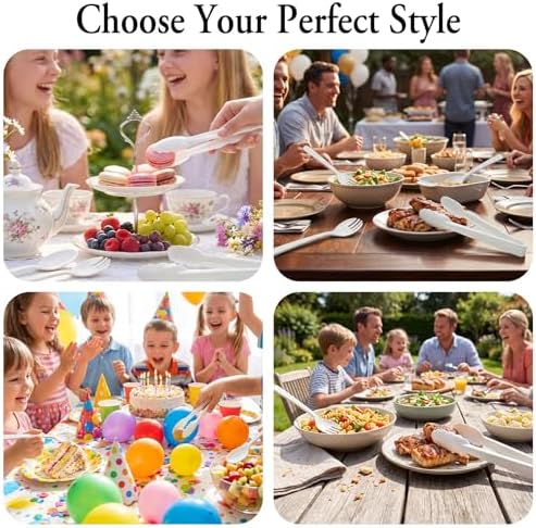 24 Pcs White Plastic Serving Utensils Set, Disposable & Reusable Supplies