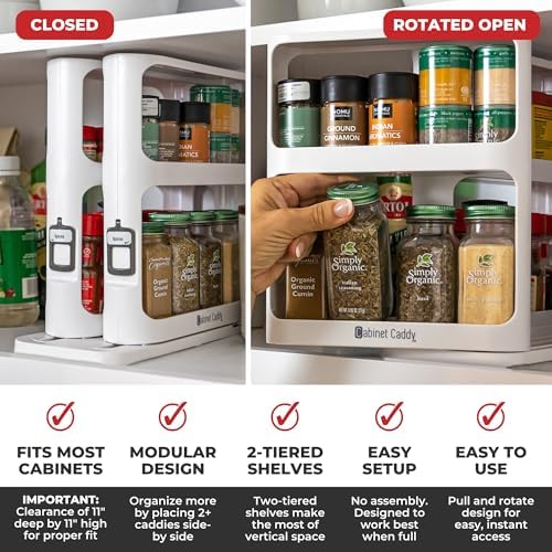 Cabinet Caddy Spice Rack Organizer for Cabinet, Pull & Rotate, 2-Tier