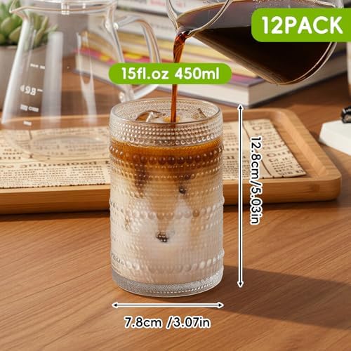Moretoes Large 15oz Hobnail Drinking Glass Set of 12