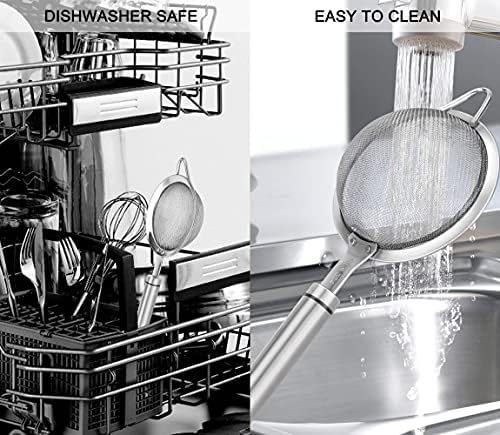 3.3inch 304 Stainless Steel Fine Mesh Strainer for Kitchen, Colander-Skimmer with Handle, Metal Sieves Sifters
