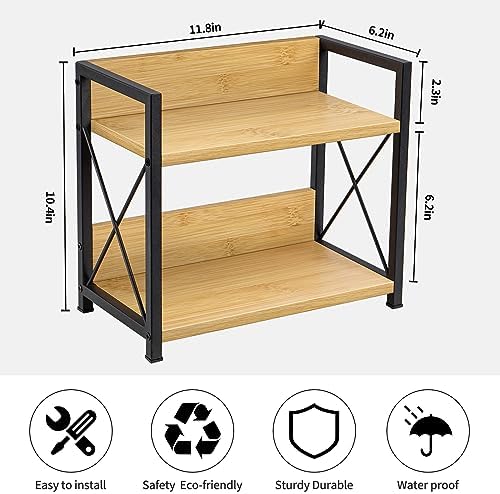 Giikin Countertop Shelf Organizer, 2 Tier Kitchen Spice Rack Organizer for Countertop, Wood Coffee Counter Shelf Organizer for Home (Bamboo, S)