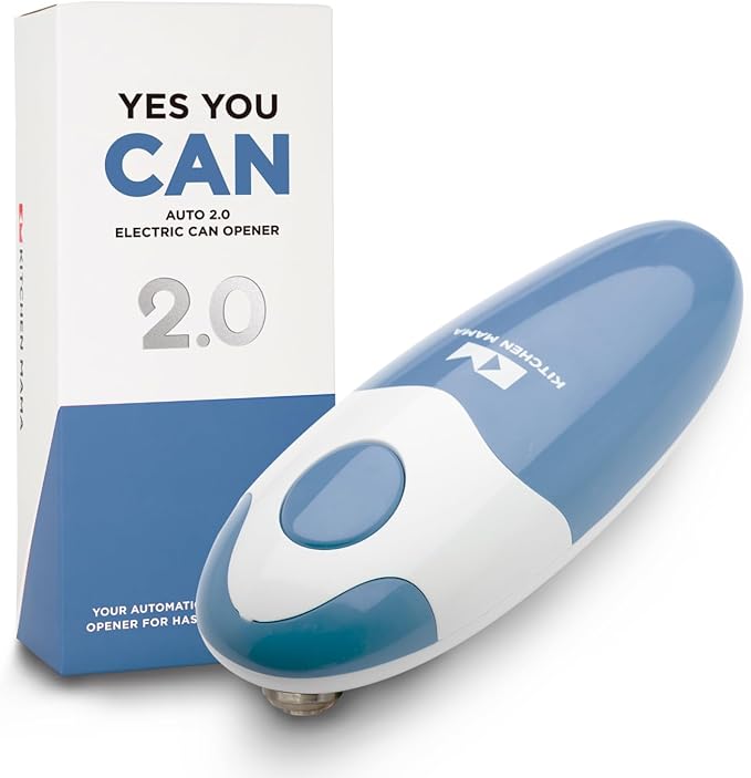 Kitchen Mama Auto 2.0 Electric Can Opener: Blade Opens Almost Any Can Pop or Soda Can - Automatic, Hands Free, Safe, Smooth Edge, Lid Remover, Battery Operated, Cordless, YES YOU CAN (Morandi Blue)