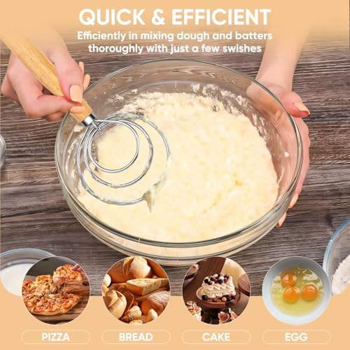 Maxjoy Danish Dough Whisk, Stainless Steel Wooden Bread Tool for Sourdough