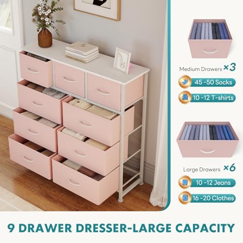 OLIXIS 9 Drawer Pink Dresser for Bedroom, Closet Organizers and Storage
