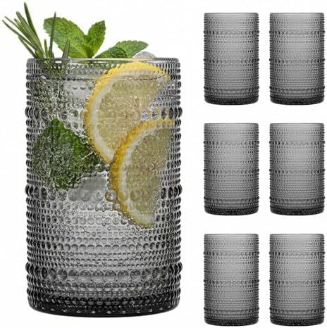 Moretoes 15oz Gray Hobnail Drinking Glasses Set of 6