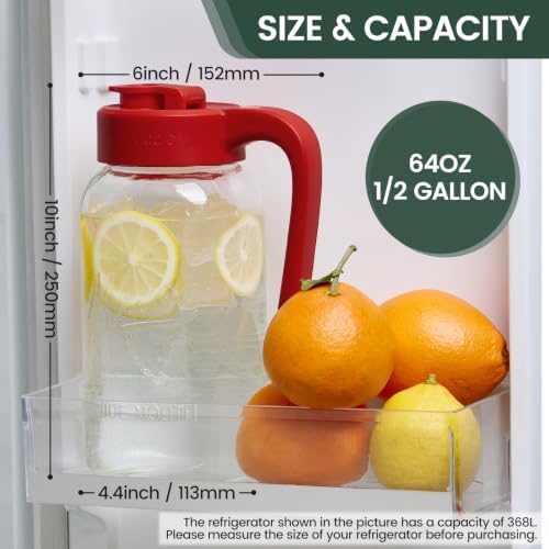 Mason Jar Pitcher, 2 pcs 64 oz (2 quart), Glass Pitcher with Lid