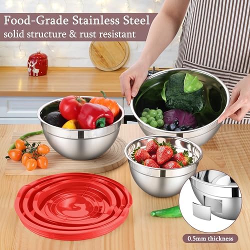 LIANYU Stainless Steel Mixing Bowls with Lid, Kitchen Baking Bowl Set of 3