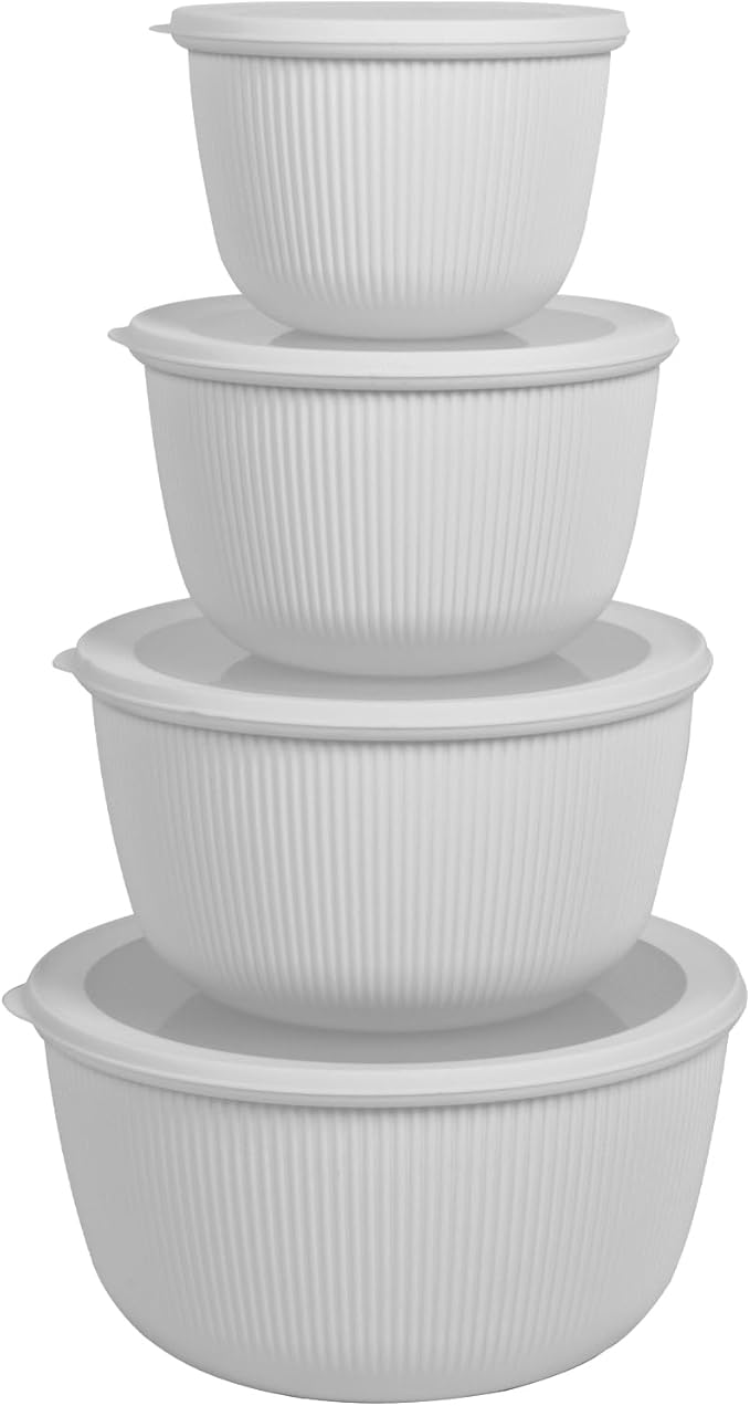 BoxedHome Nesting Plastic Mixing Bowls, BPA-Free Plastic, Microwave and Dishwasher Safe, Set of 4, 1.27/2.22/3.38/4.76quart, Grey