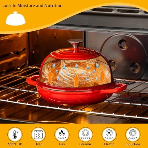 Velaze 5 QT Enameled Cast Iron Dutch Oven for Bread Baking with Dome Lid