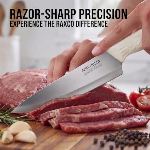 Raxco 15-Piece White Knife Set with Block and Built-in Sharpener