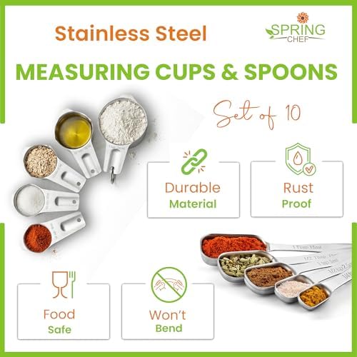 Spring Chef Stainless Steel Measuring Cups and Spoons Set of 10 w/Leveler