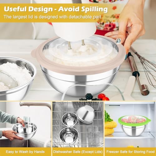 TeamFar Mixing Bowls, 3PCS Stainless Steel Serving Salad Bowls