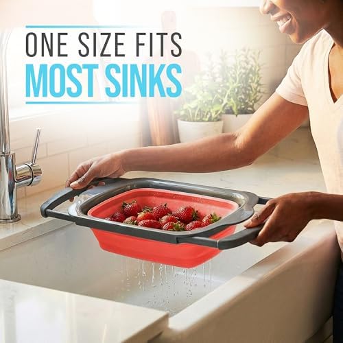 Comfify Coral XL Collapsible Silicone Over Sink Colander – 6 Quart