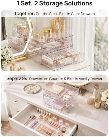 Vtopmart 12-Pack Clear Makeup Organizer Set with Drawer Organizer Bins