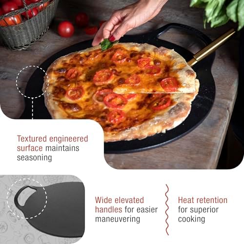 Victoria 15-Inch Cast Iron Comal Pizza Pan with 2 Side Handles, Preseasoned with Flaxseed Oil, Made in Colombia