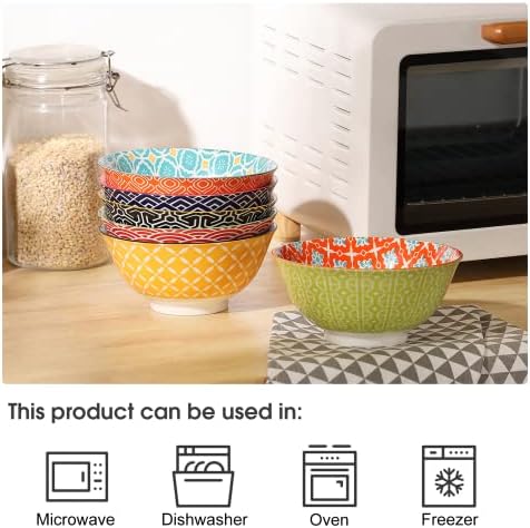 Metahom Ceramic Cereal Bowls Set of 6, Colorful Soup Bowls 23 Oz