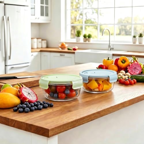 4 PACK 22oz Glass Meal Prep Containers, Glass Food Storage Containers with Airtight Lids, Leak Proof, Easy to Clean, Microwave, Dishwasher, Oven, and Freezer Safe