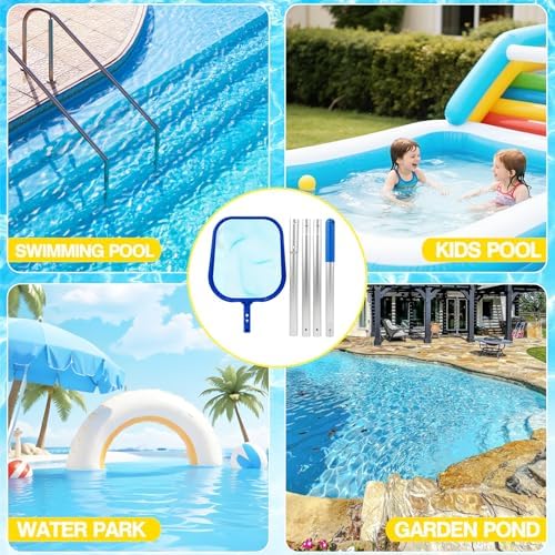 Pool Skimmer Net, Professional Swimming Pool Leaf Skimmer with Heavy Duty Frame, Fine Nylon Flat Mesh for Fast Debris Cleaning, for Above Ground & In-Ground Pools