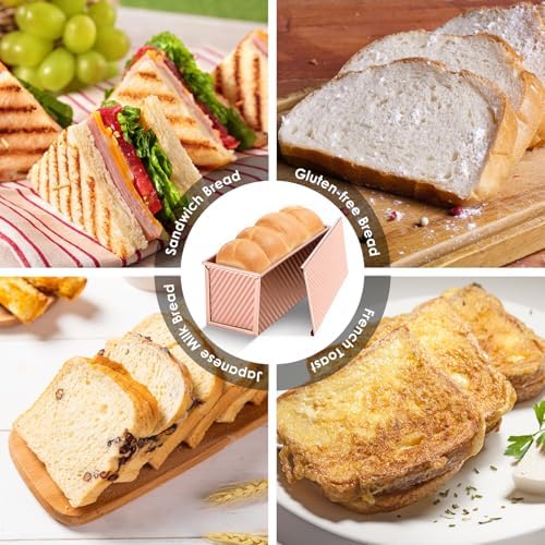 【6 Bonus Tools】2.2lb Pullman Loaf Pan with Lids,Premium Non-Stick Sandwich Bread Loaf Pan with Lid for Homemade Bread, Carbon Steel Corrugated Bread Toast Box Mold with Cover for Sourdough Loaf Pan