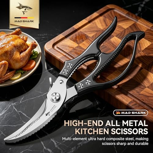 MAD SHARK Heavy Duty Poultry Shears,Spring Loaded Butterfly Meat Scissors