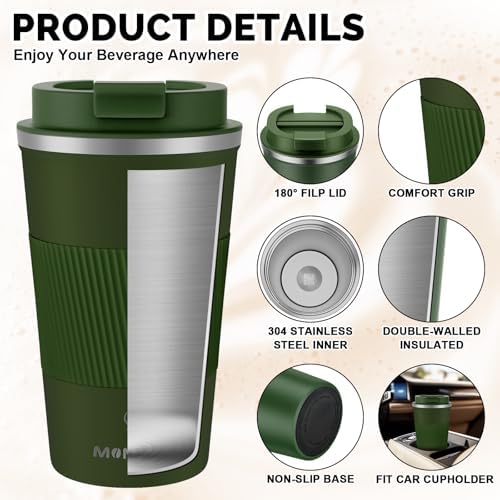 MOMSIV 17oz Travel Coffee Mug, Insulated Coffee Cup with Leakproof Lid