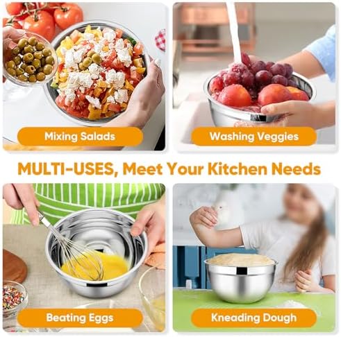 TeamFar Mixing Bowls Set of 5, Stainless Steel Metal Salad Bowls with Lids