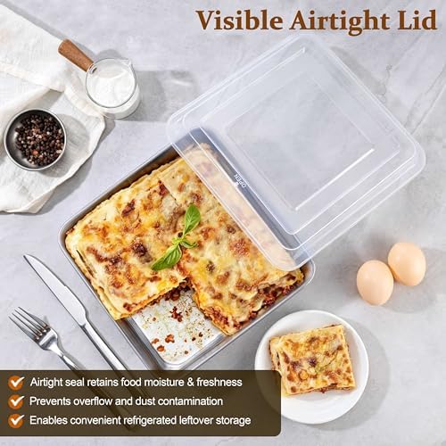 LIANYU 9 Inch Baking Pan Set with Lid, Square Cake Pan for Lasagna Brownie