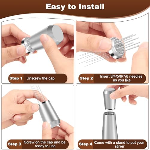 Jeymei WDT Espresso Distribution Tool, Silver Espresso Whisk with 8 Needles