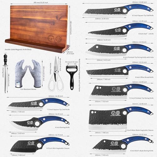 XYJ Kitchen Knife Set with Wood Magnetic Knife Block, 10Pcs Knives
