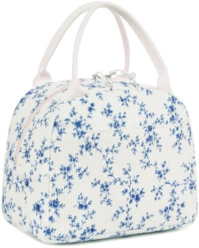 Bluboon Lunch Bag for Women Cute Corduroy Lunch Tote Bags with Shoulder Strap Reusable Insulated Lunch Box Large Capacity Reusable Insulated Cooler for Work Picnic or Travel