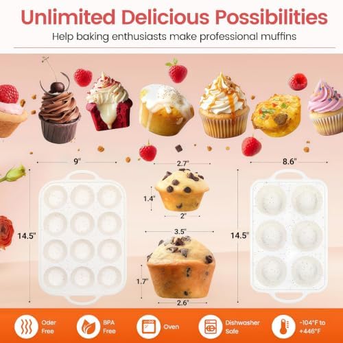 Silicone Muffin Pan with Metal Reinforced Frame - Mini Muffin Pan for Homemade Muffins, Cupcakes, and Bread, Oven and Dishwasher Safe - Set of 2, 6-Cup and 12-Cup