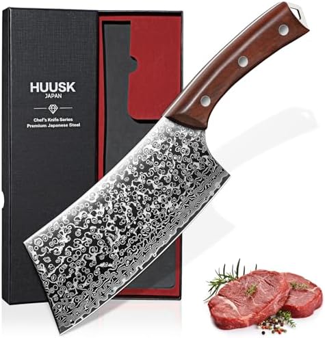 Huusk Japanese Meat Cleaver Knife 6.5", Butcher Knife for Meat Cutting