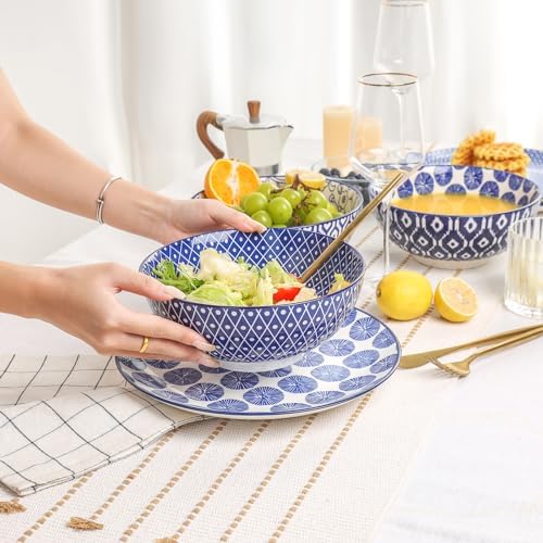Selamica Ceramic 53 OZ Large Salad Bowls Set, Set of 3, Vintage Blue