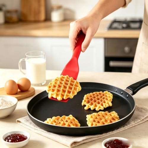 【2 Pack】Kunovo Small Spatula for Nonstick Cookware Mini Spatulas for kitchen Use,Heat-Resistant Silicone Thin Spatula Cooking Baking (2 Pack-Red)