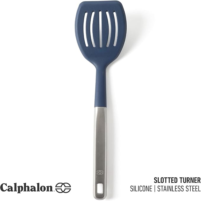 Calphalon Prime Stainless Steel Slotted Turner W/Navy Blue Silicone Head