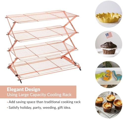 Geesta 2/3/4-Tier Collapsible Cooling Rack with Adjustable 3 Setting Design Stackable Cooling Roasting Cooking for Cookies Baking - Copper Cooking Utensils