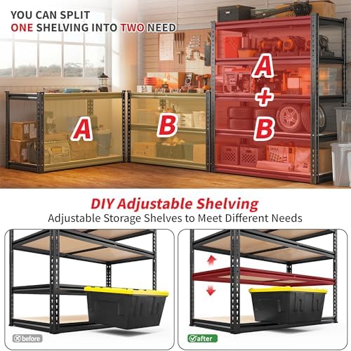 REIBII 4 Pack Storage Shelves,5 Tier Heavy Duty Metal Garage Shelving