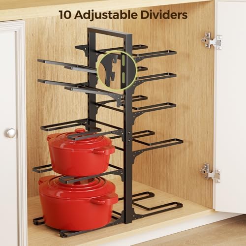 LAMU 10-Tier Heavy Duty Pots and Pans Organizer under Cabinet, 23.6" H
