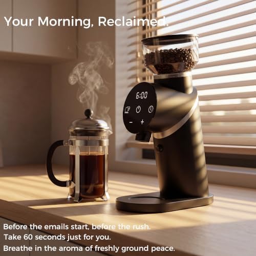 TALIA Coffee Grinder Electric Coffee Bean Grinder with 48mm Titanium Plated Conical Burrs, 51 Grind Settings for Espresso to French Press, Touch Control, Time & Cup Customization, Portafilter Holder