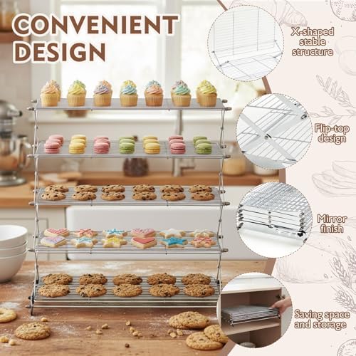 Novabright 5 Tier Collapsible Cooling Rack for Baking 16" x 10" Stainless