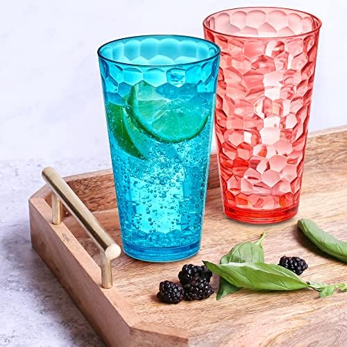 Amazing Abby - Iceberg - 24-Ounce Plastic Tumblers (Set of 8), Mixed-Color High-Balls, Reusable, Stackable, BPA-Free, Shatter-Proof, Dishwasher-Safe