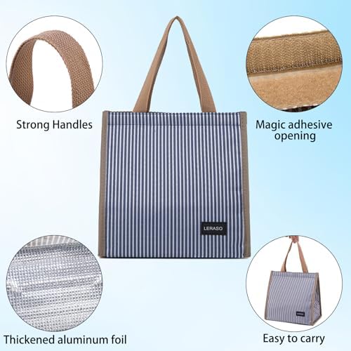 Insulated Lunch Bag for Work, 10.2"x5.9"x10.2" Oxford Waterproof Lunch Tote, Thermal Lunch Box for Office, Picnic & Outdoor, Blue and White Striped Canvas Tote Bag